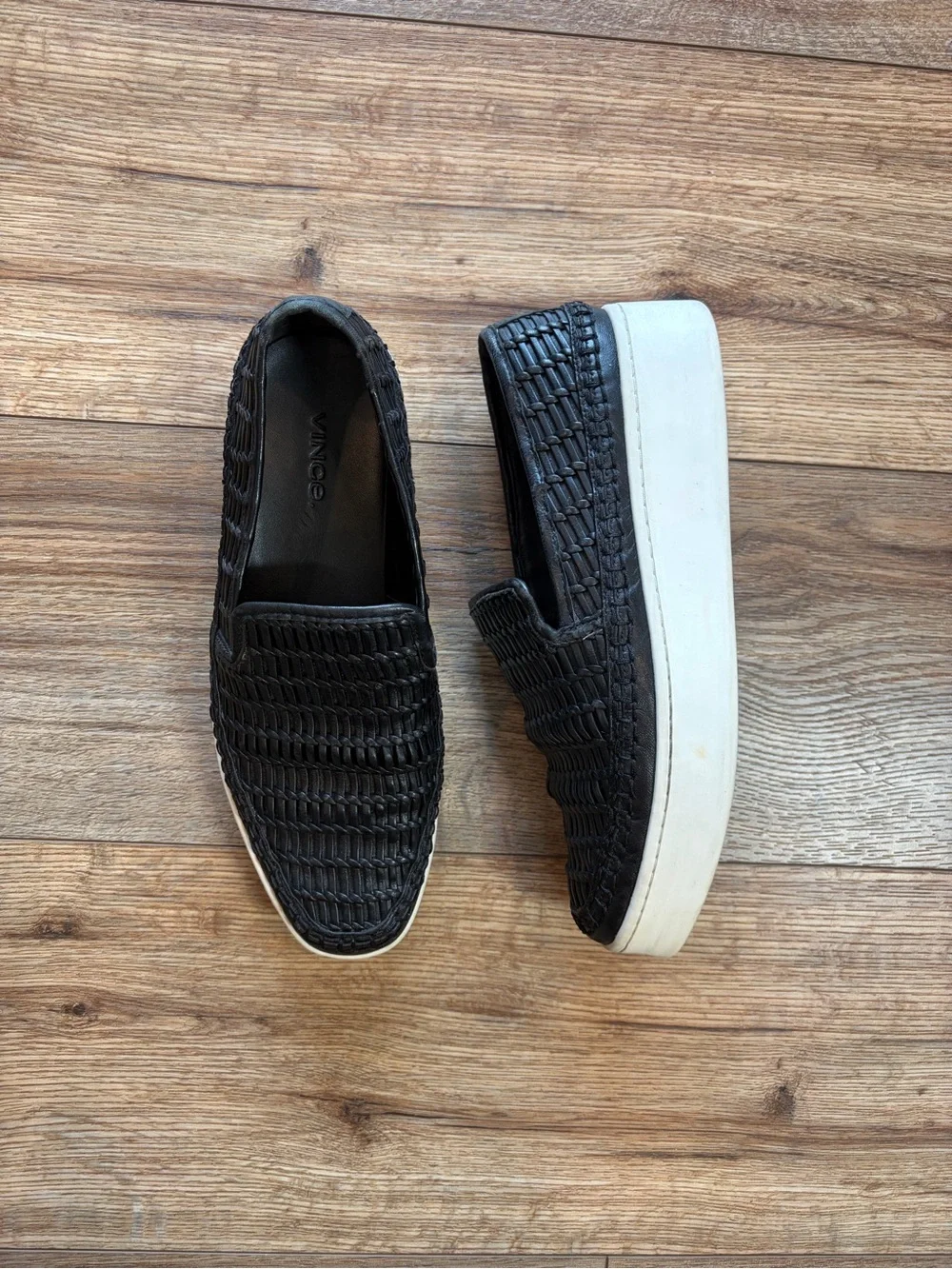 Vince quiet luxury chic leather Stafford Woven Platform Slip-On Sneakers